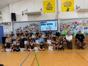 Awapuni School  amazing stage with RM Tony Laulu and Lyn from FP Rotary Club of Gisborne